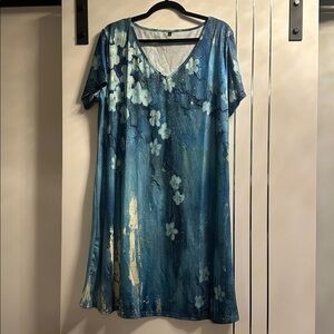 Blue Floral T Shirt Dress 1X